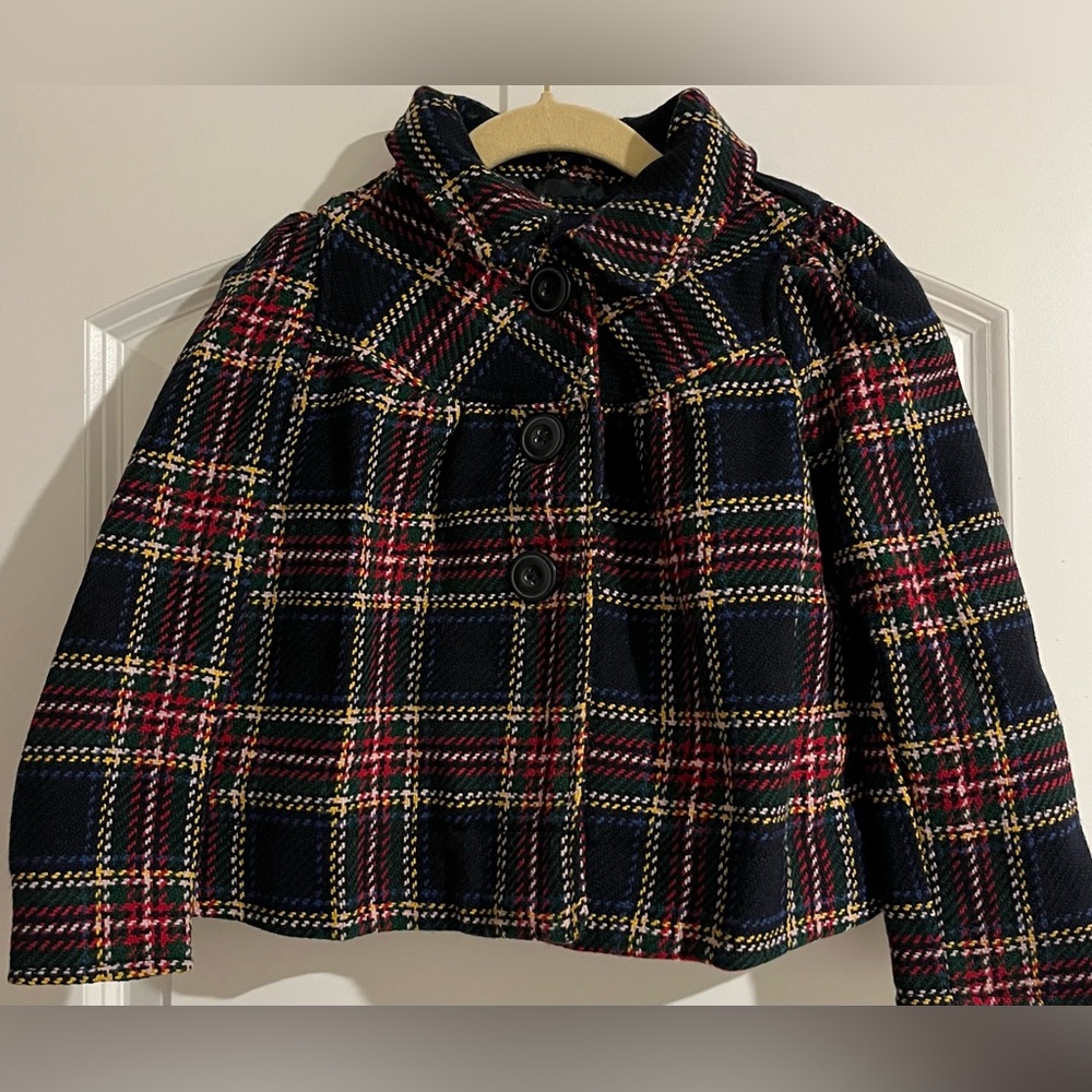 Gap Kids Girls Virgin Wool Blend Heritage Plaid 3 Button Dress Coat Classic 4-5